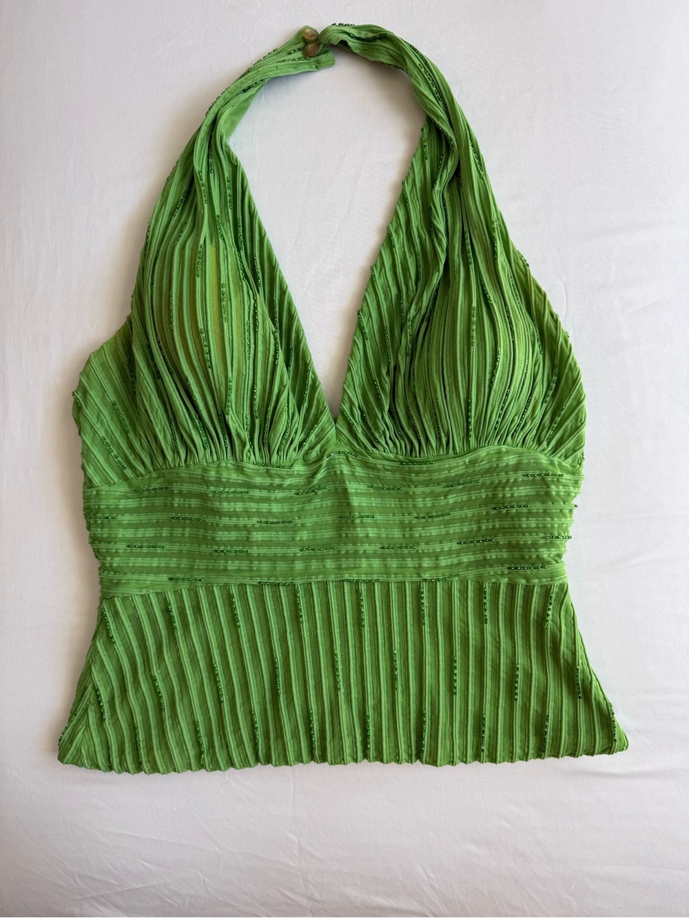 JS Collections Bright Green Halter Pleated Camisole